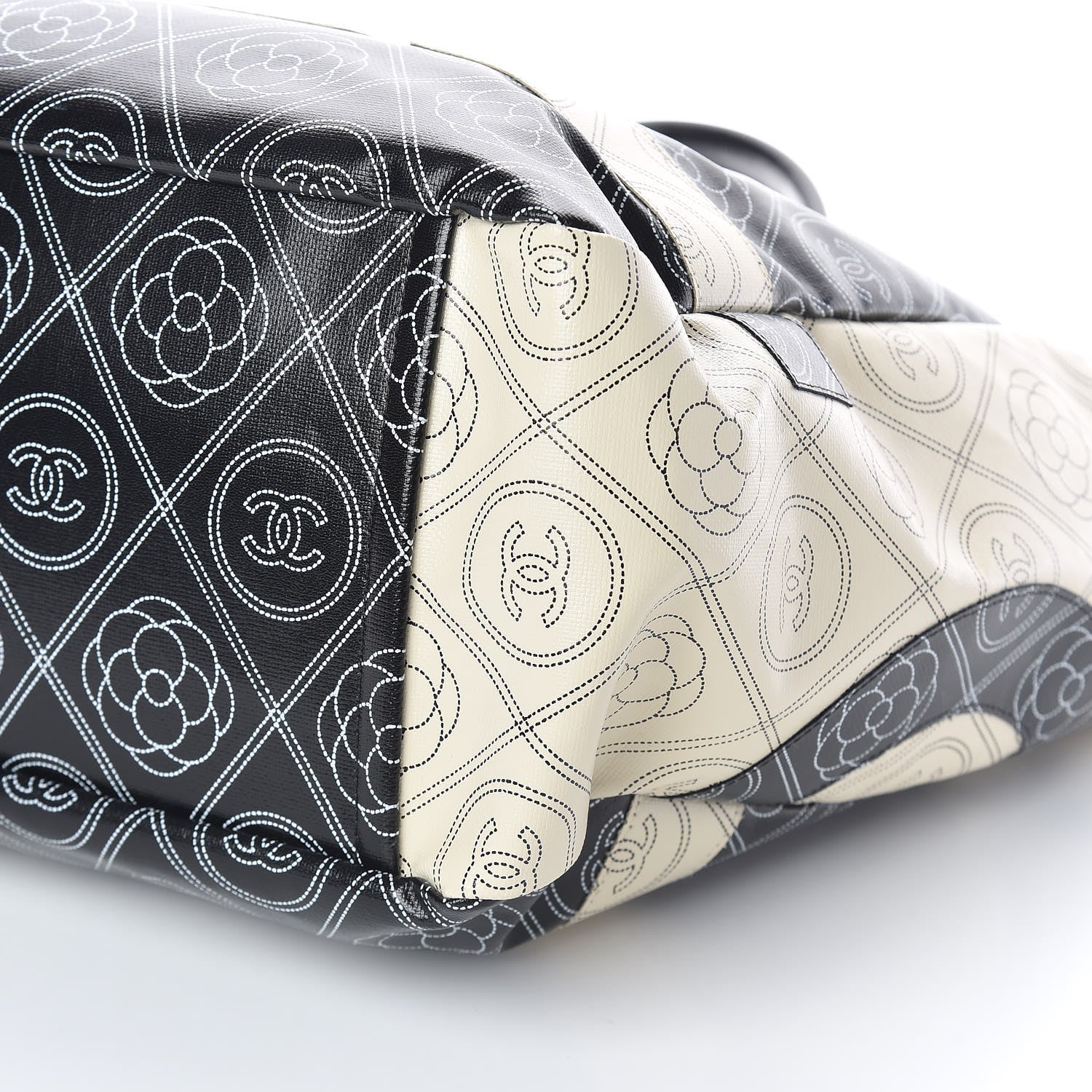 Chanel Coated Canvas Camellia Medium Shopping Tote Black Beige 10 of 11
