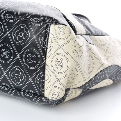 Chanel Coated Canvas Camellia Medium Shopping Tote Black Beige 10 of 11