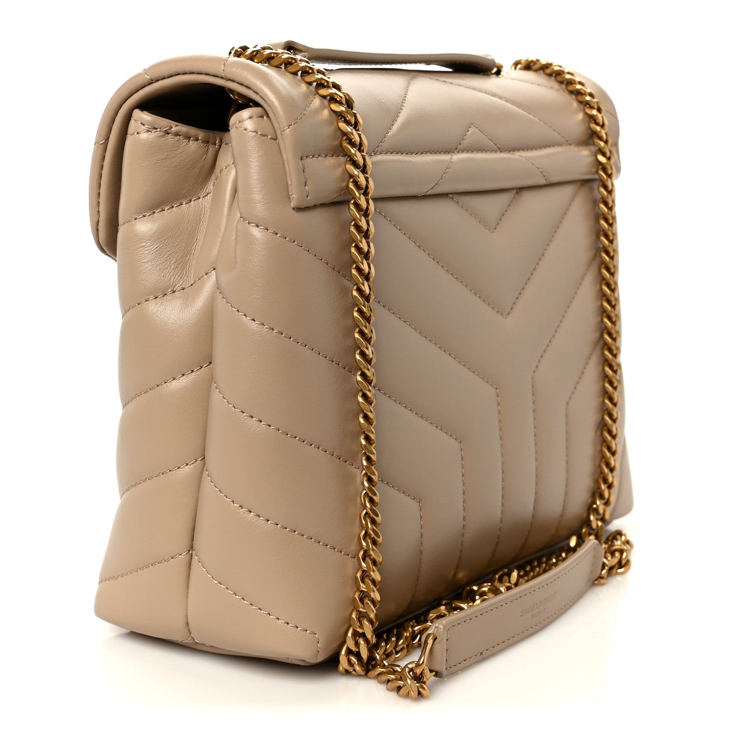 Saint Laurent Calfskin Y Quilted Monogram Small Loulou Chain Satchel Dark Beige Dark Beige 3 of 12
