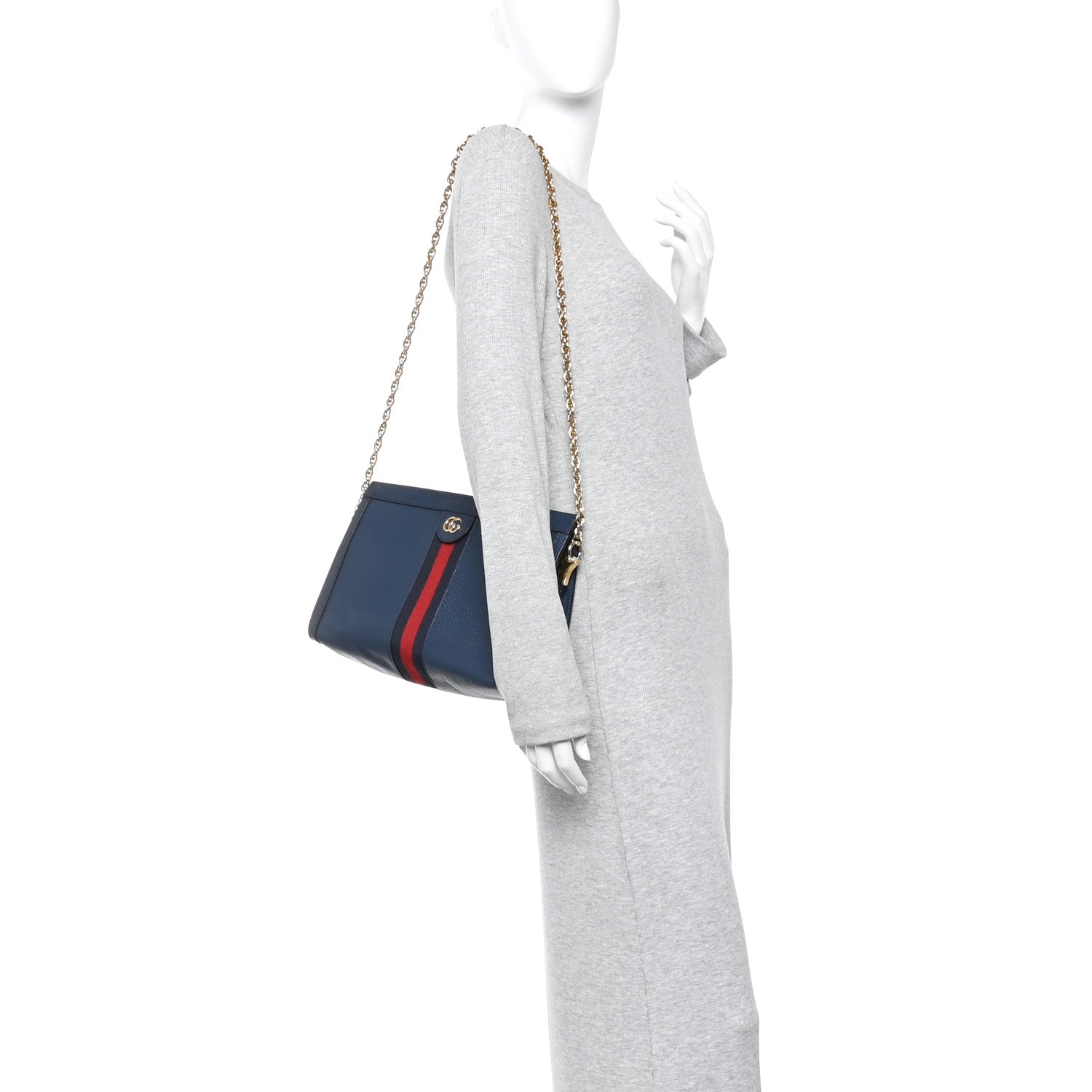 Gucci Textured Calfskin Web Medium Ophidia Chain Shoulder Bag Blue Agata 2 of 10