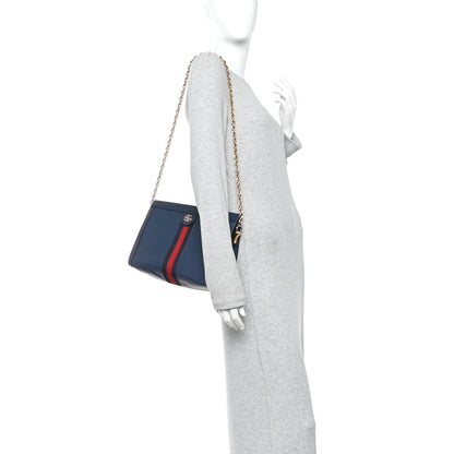 Gucci Textured Calfskin Web Medium Ophidia Chain Shoulder Bag Blue Agata 2 of 10