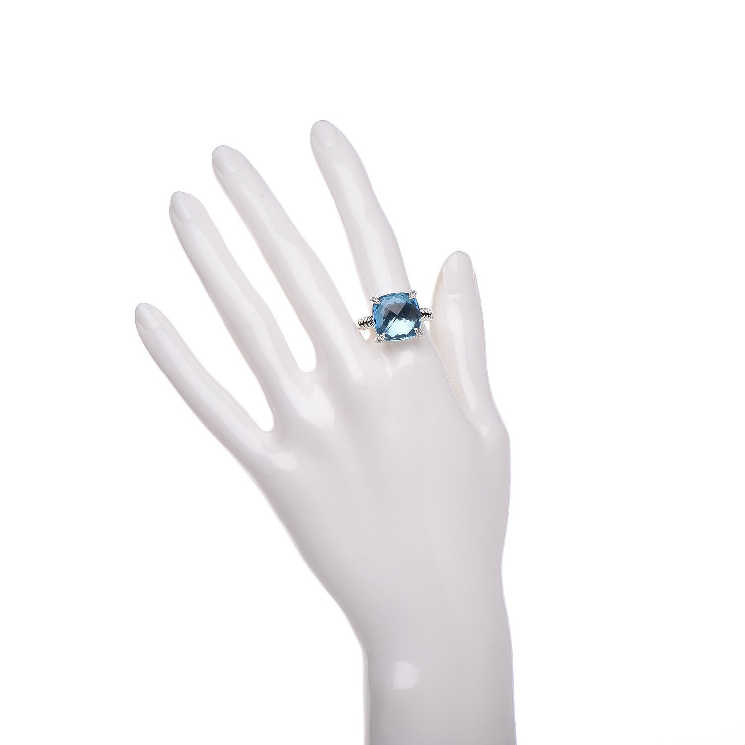 David Yurman Sterling Silver Diamond Blue Topaz 14mm Chatelaine Ring 57 8 2 of 5