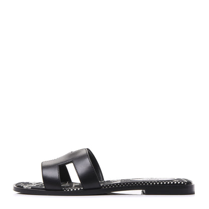 Hermes Box Calfskin Oran Sandals 38 Black 1 of 9