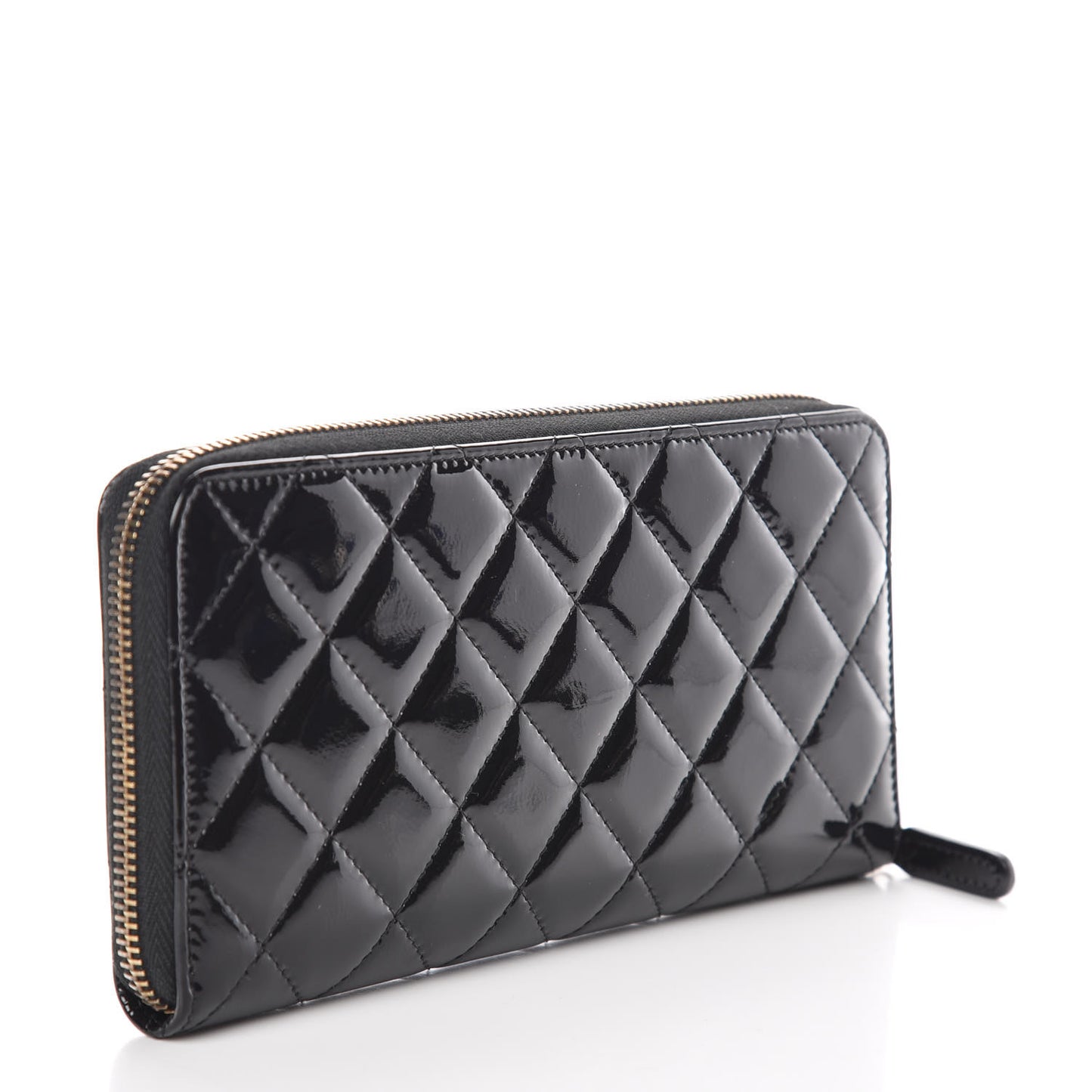 Patent Quilted Large Gusset Zip Around Wallet Black