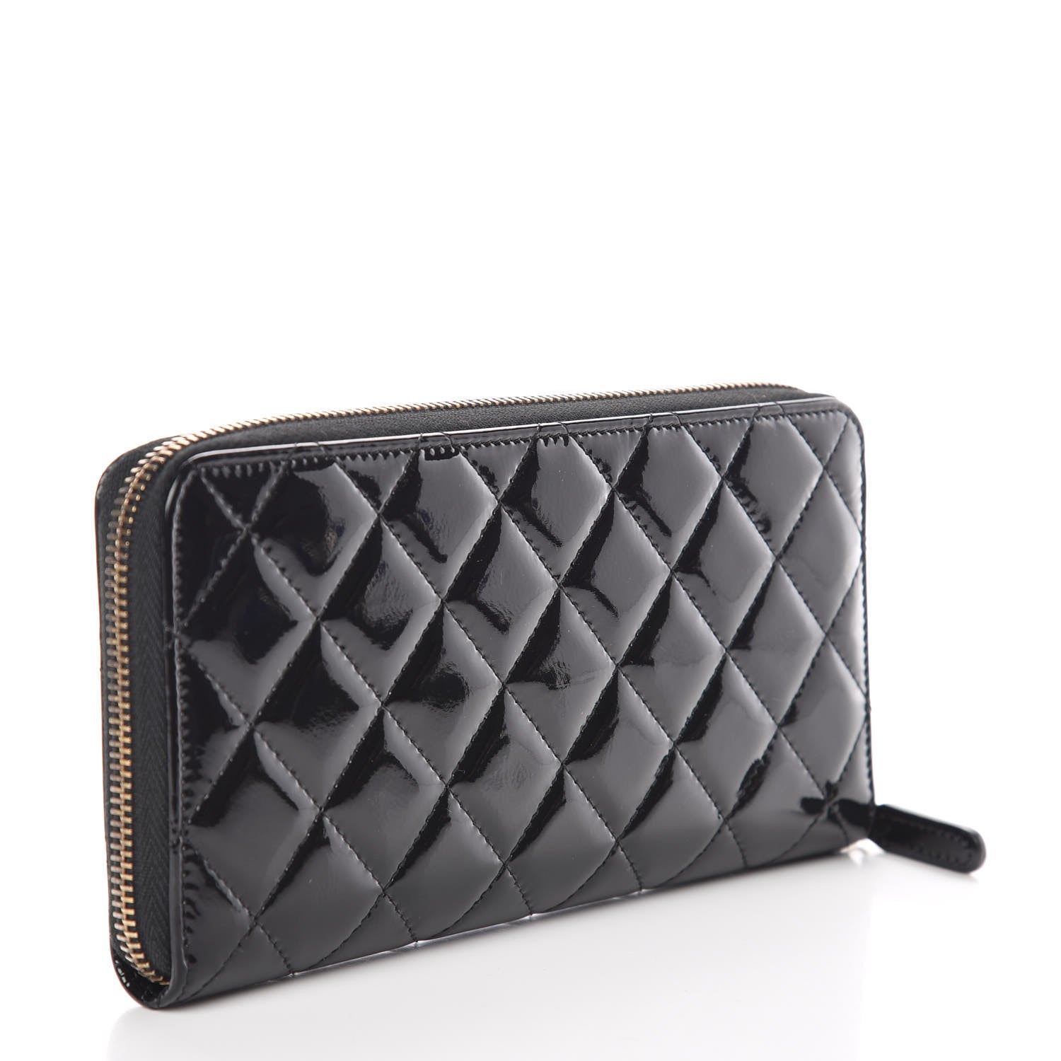 Chanel Patent Quilted Large Gusset Zip Around Wallet Black 3 of 11