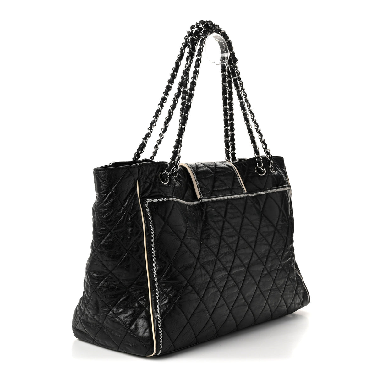 Chanel Lambskin Quilted Large East West Tote Black 3 of 10
