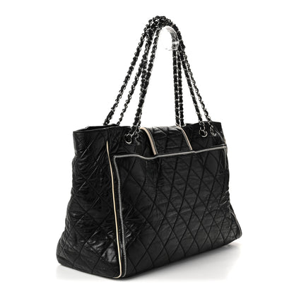 Chanel Lambskin Quilted Large East West Tote Black 3 of 10