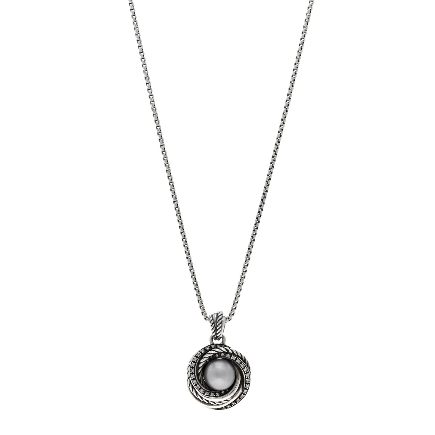 Sterling Silver Diamond Silver Pearl 10mm Crossover Pendant Necklace