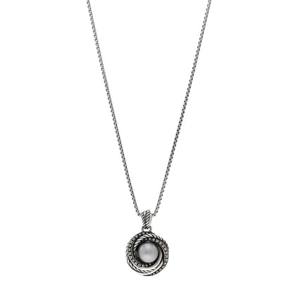 David Yurman Sterling Silver Diamond Silver Pearl 10mm Crossover Pendant Necklace 1 of 4