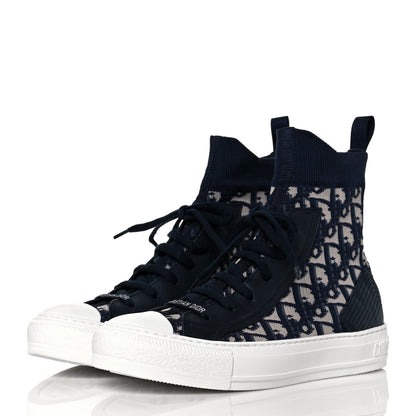 Christian Dior Technical Knit Calfskin Oblique Womens Walk'n Dior High Top Sneakers 37.5 Deep Blue 3 of 8