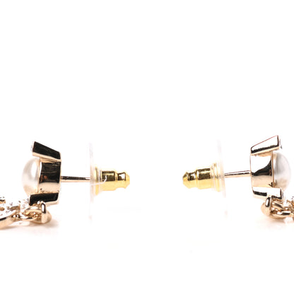 Chanel Crystal Pearl CC Drop Earrings Gold 3 of 5