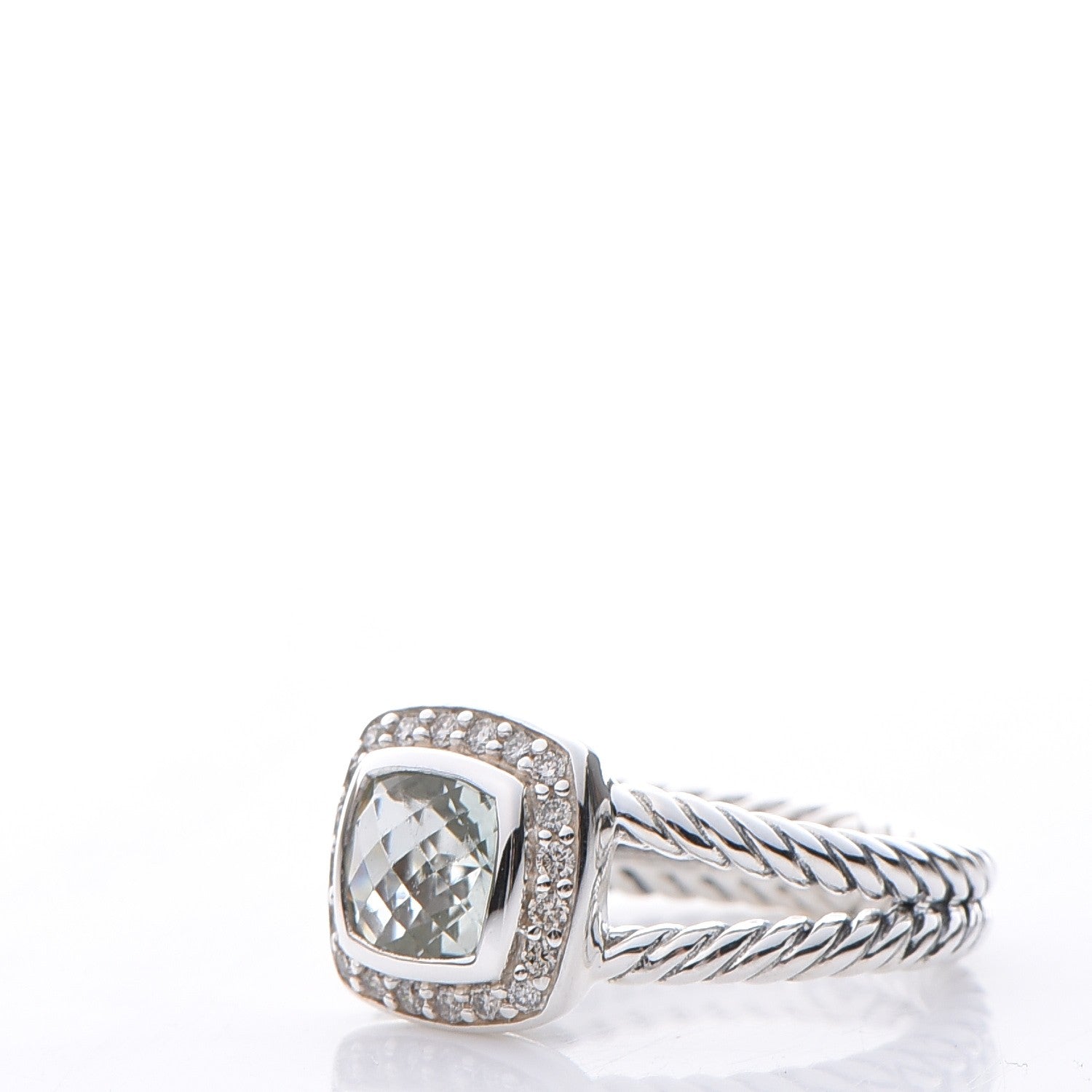 David Yurman Sterling Silver Diamond Prasiolite 7mm Petite Albion Ring 54 7 3 of 5