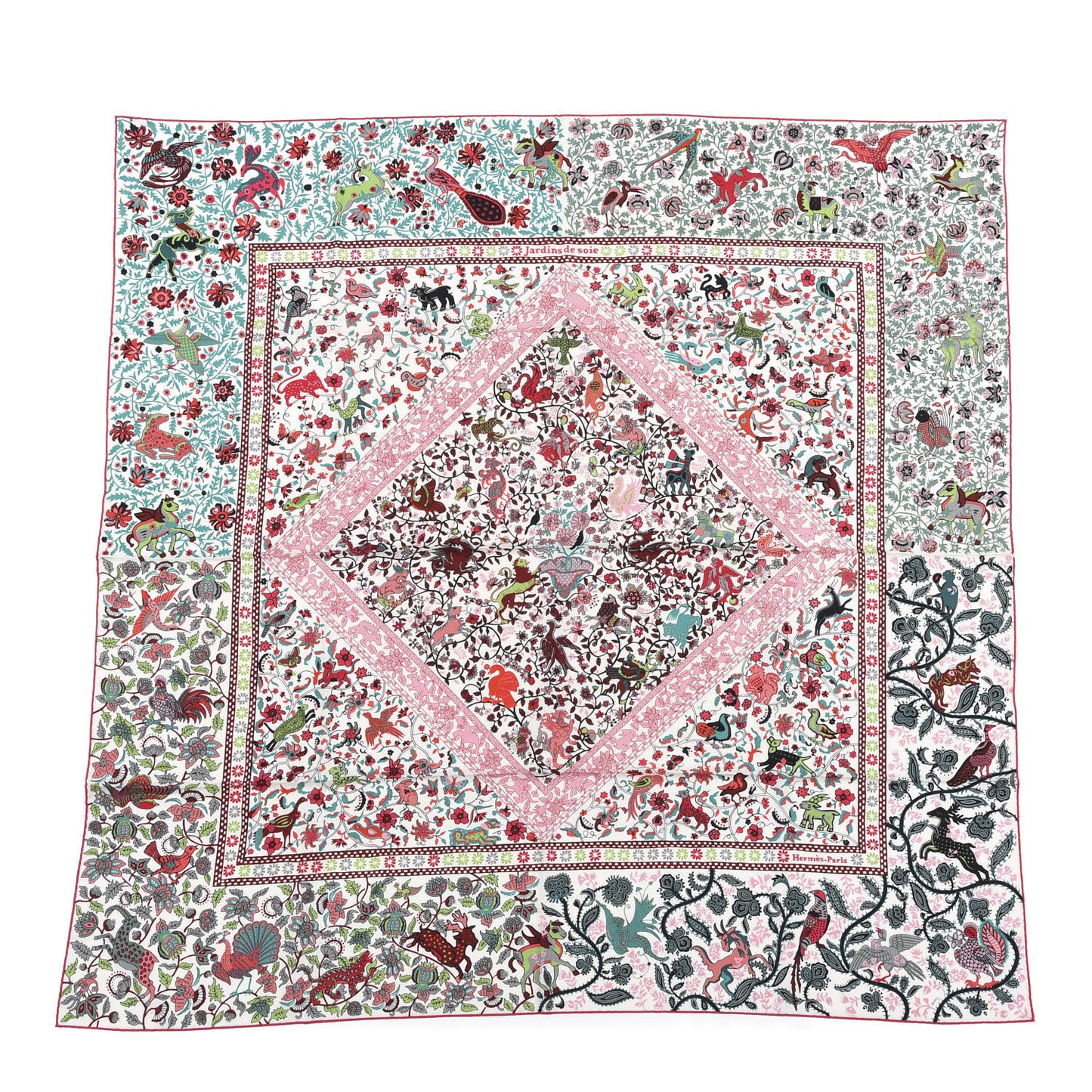 Cashmere Silk Jardins De Soie Shawl 140 Vert Rose White