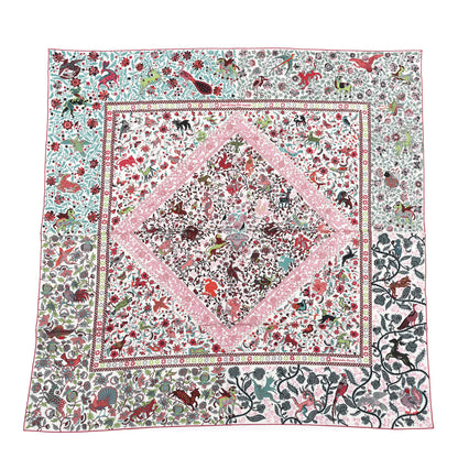 Hermes Cashmere Silk Jardins De Soie Shawl 140 Vert Rose White 1 of 5