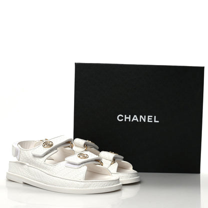 Chanel Calfskin Printed Velcro Dad Sandals 35 White 9 of 9