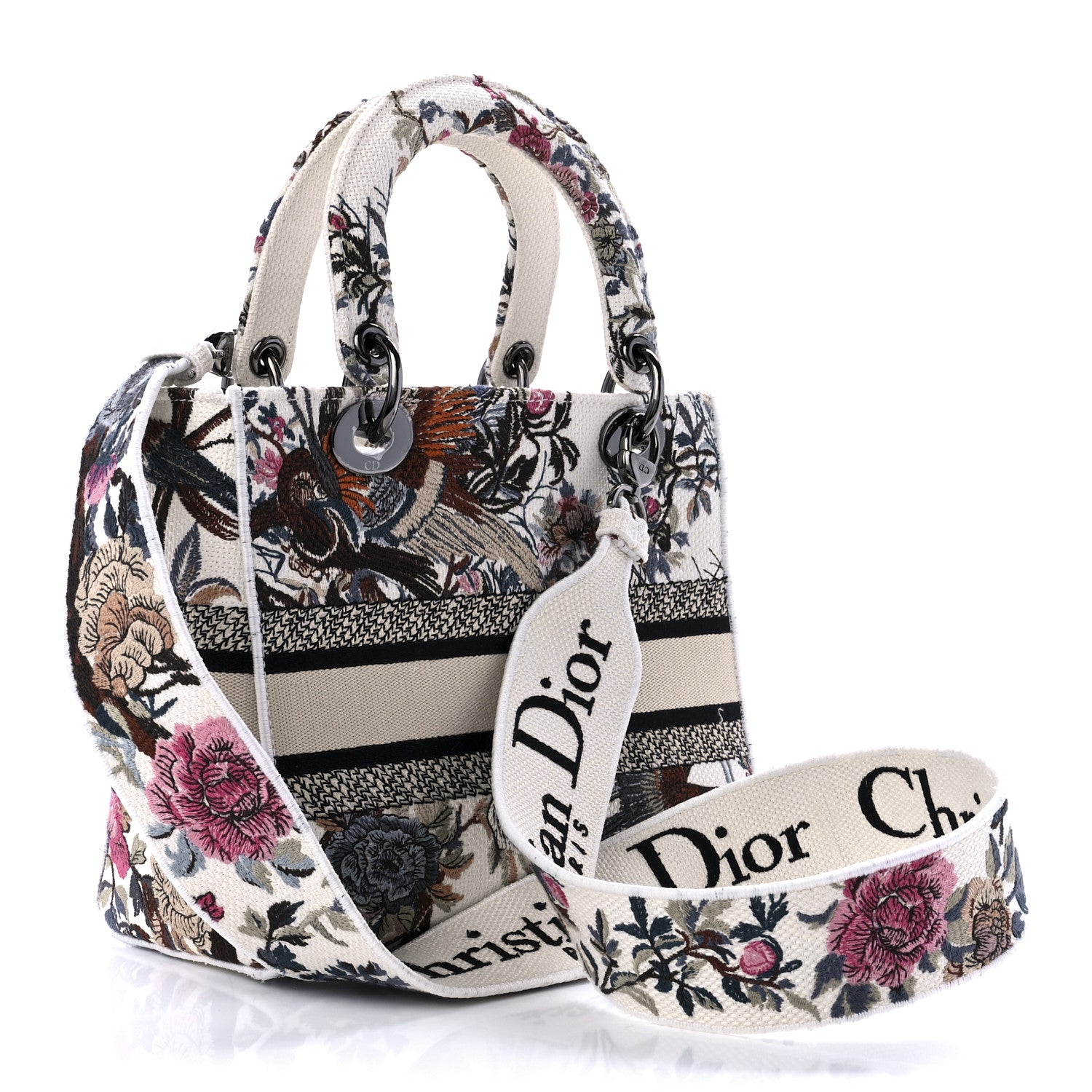 Christian Dior Canvas Embroidered Jardin D'Hive Medium Lady D-Lite Ecru Multicolor 3 of 11