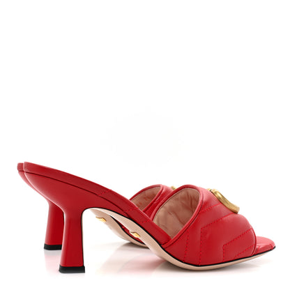Gucci Nappa Matelasse GG Marmont 75mm Slide Sandals 38 Hibiscus Red 4 of 11