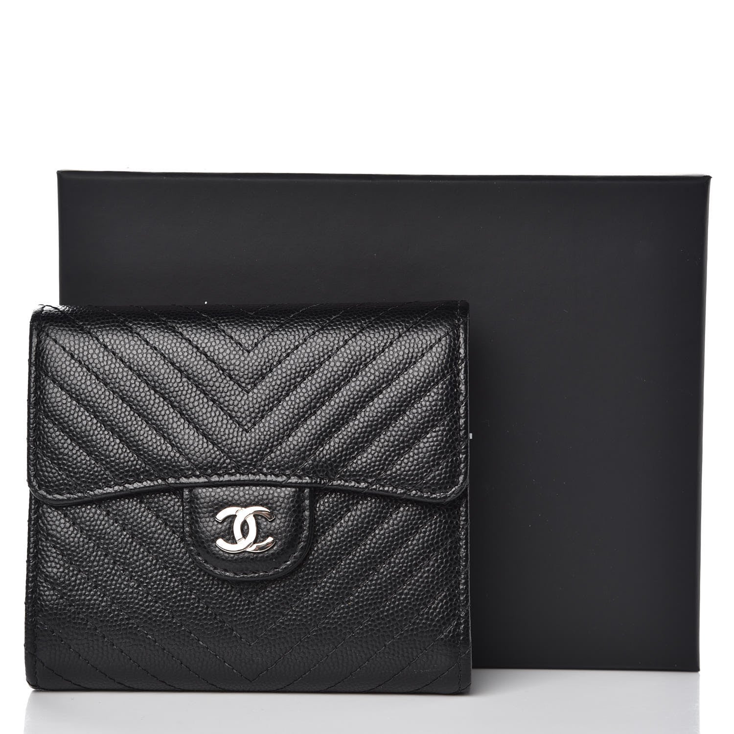 Chanel Caviar Chevron Quilted Compact Flap Wallet Black 9 of 9