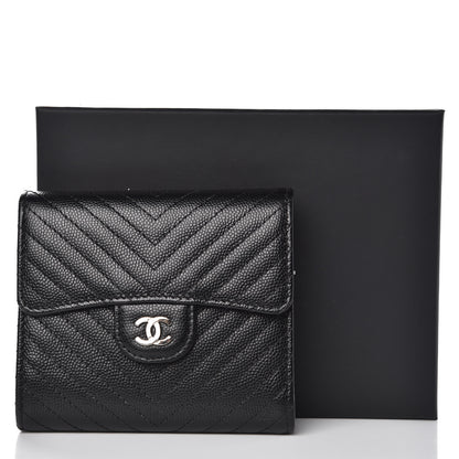 Chanel Caviar Chevron Quilted Compact Flap Wallet Black 9 of 9