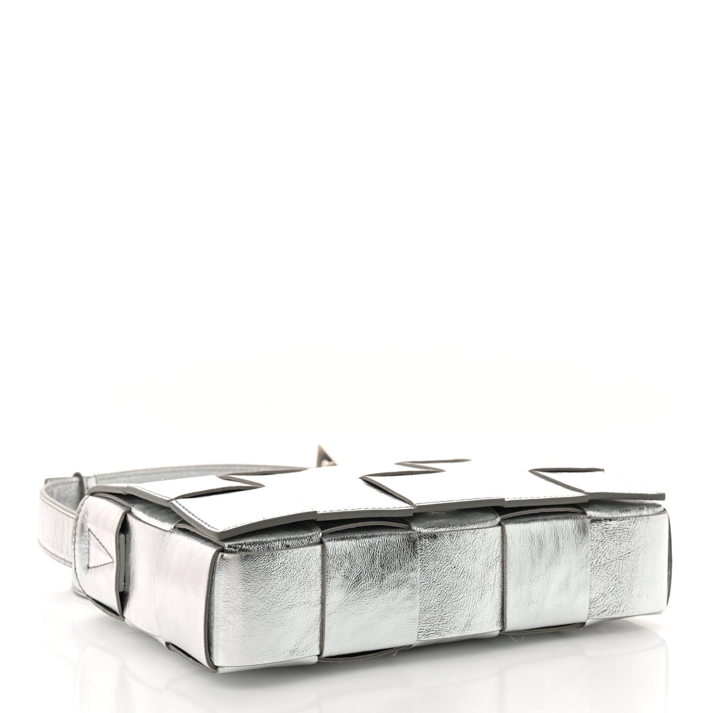 Metallic Lambskin Maxi Intrecciato Cassette Crossbody Bag Silver