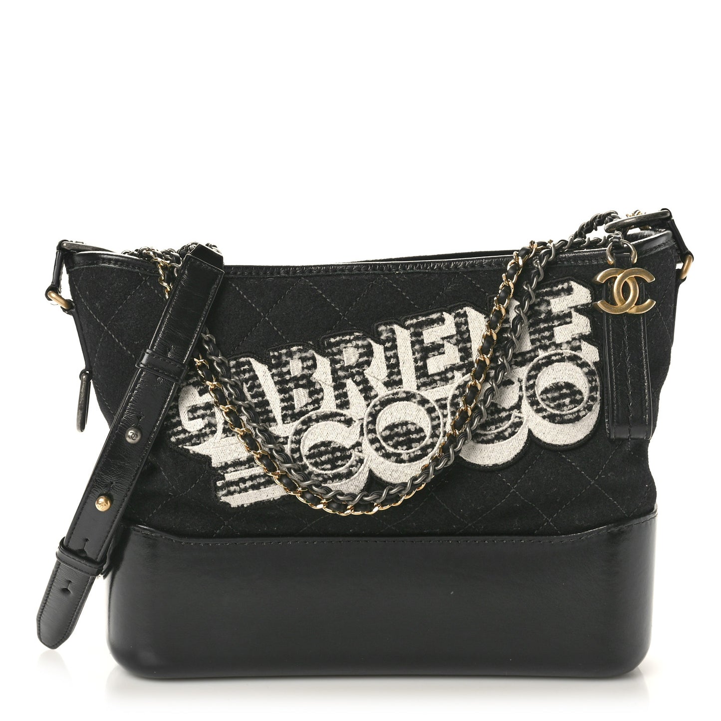 Wool Calfskin Quilted Medium Gabrielle Hobo Black