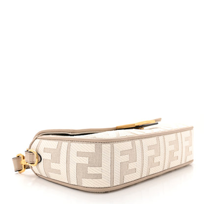 Fendi Canvas Vitello King FF Embroidered Baguette Grezzo White Nuvola 4 of 10
