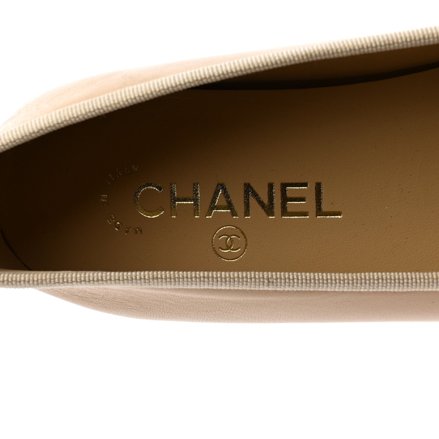 Chanel Lambskin Cap Toe CC Ballerina Flats 38.5 Beige Black 6 of 9