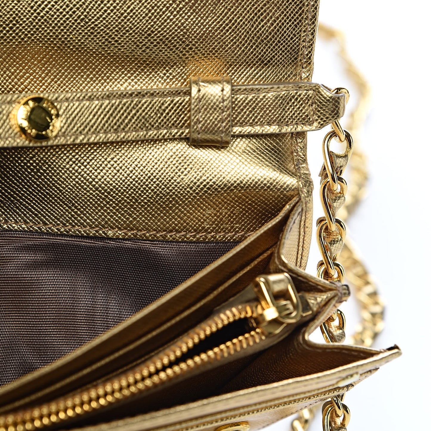 Saffiano Metal Oro Chain Wallet Platino