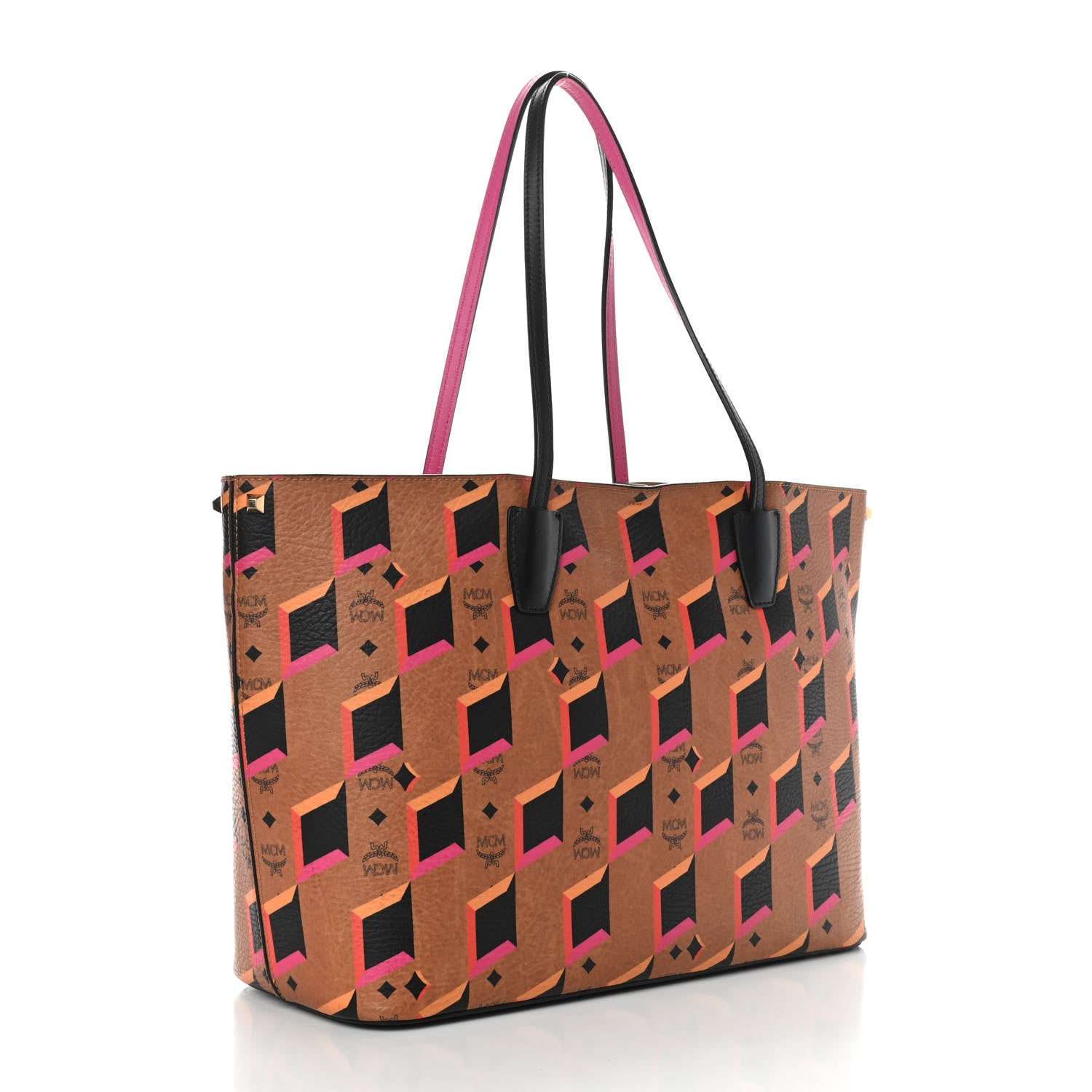 MCM Visetos Diamond Printed Studded Tote Cognac 3 of 7