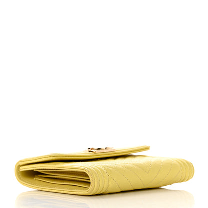 Chanel Caviar Chevron Quilted Boy Compact Wallet Yellow 4 of 9