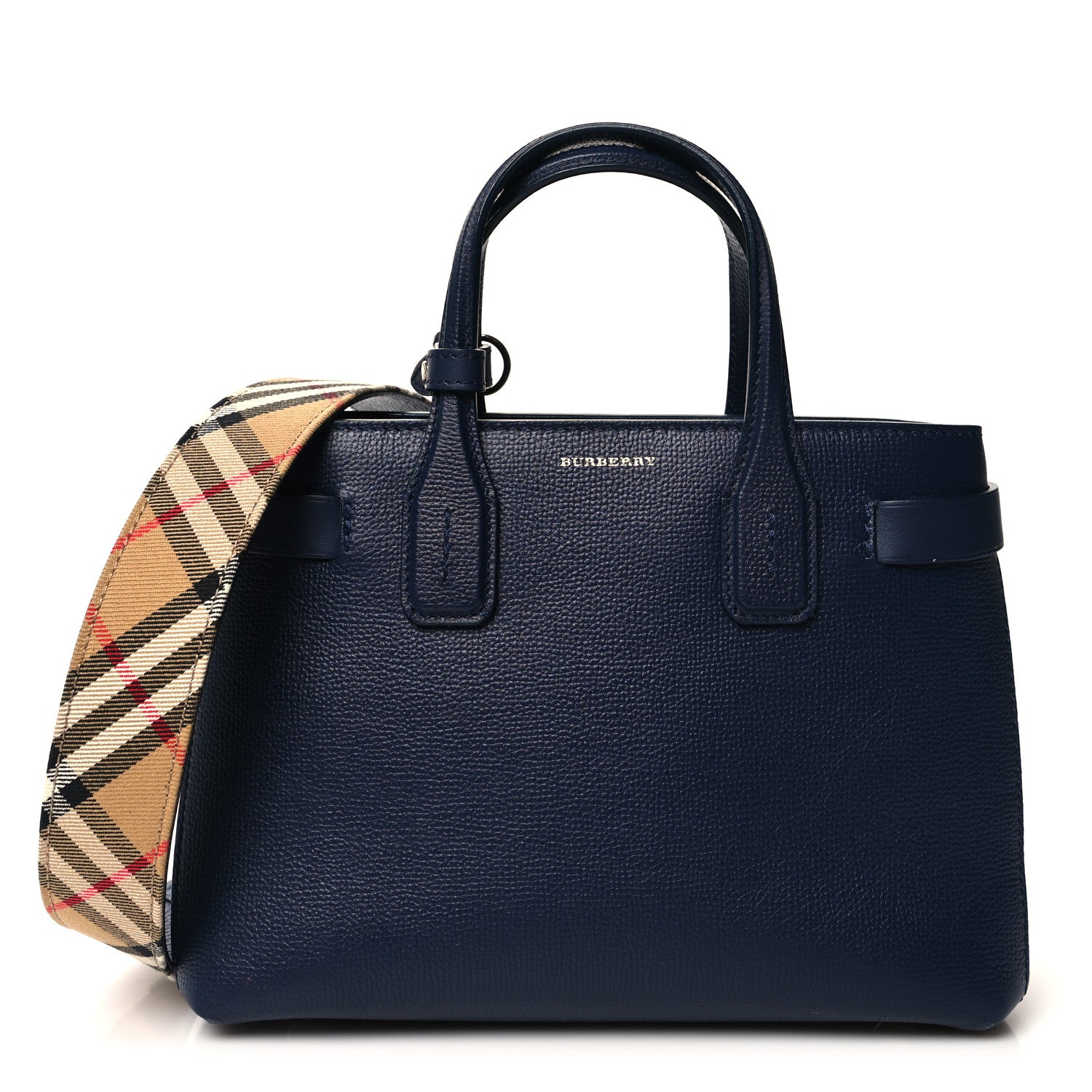 Burberry Grainy Calfskin House Check Small Banner Tote Regency Blue 1 of 9