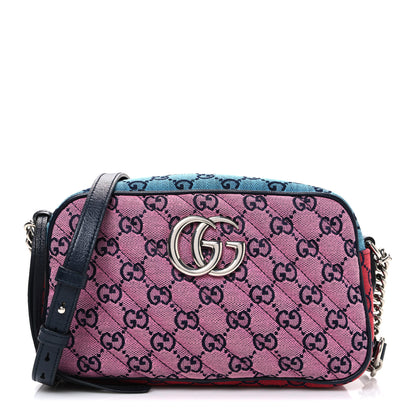 Gucci Monogram Multicolor Matelasse Diagonal Small GG Marmont Chain Shoulder Bag Pink Blue Green Red Light Blue 1 of 10