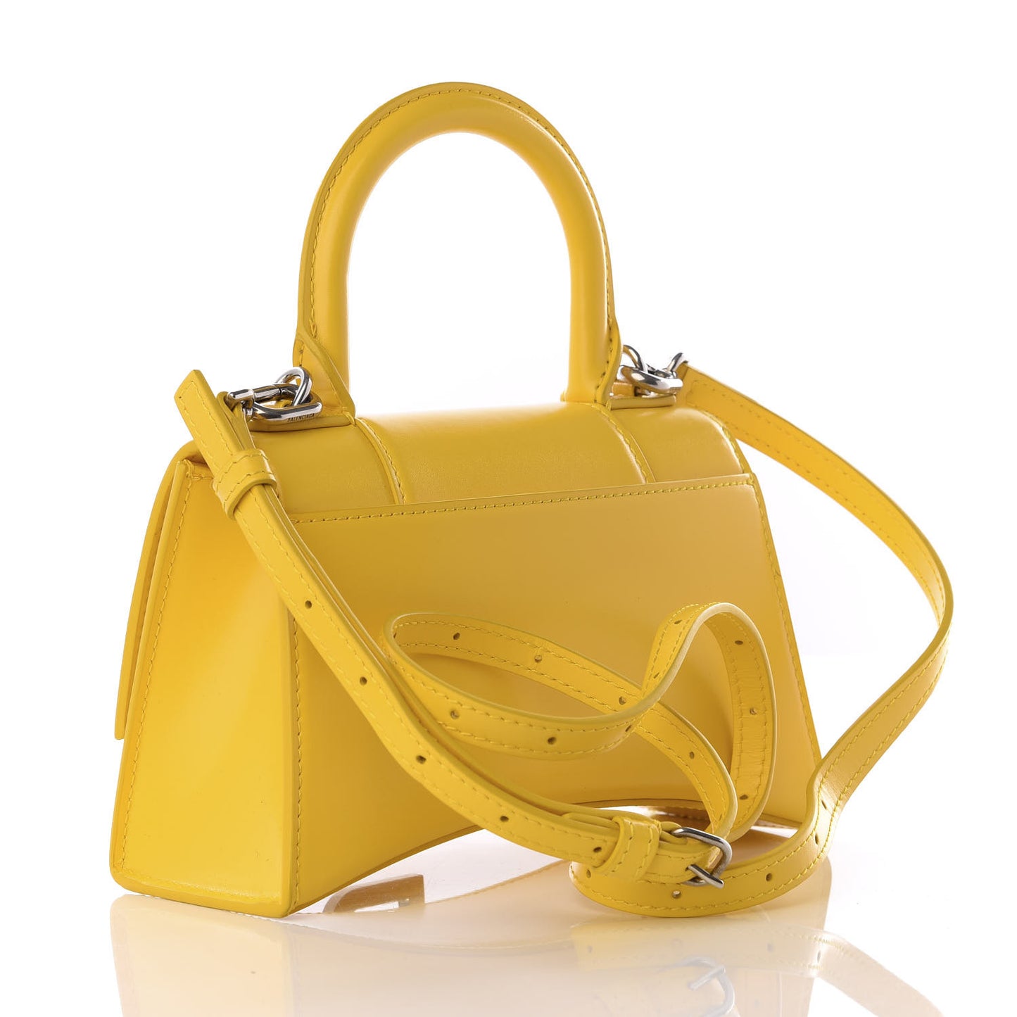 Shiny Box Calfskin Hourglass Top Handle Bag XS Yellow