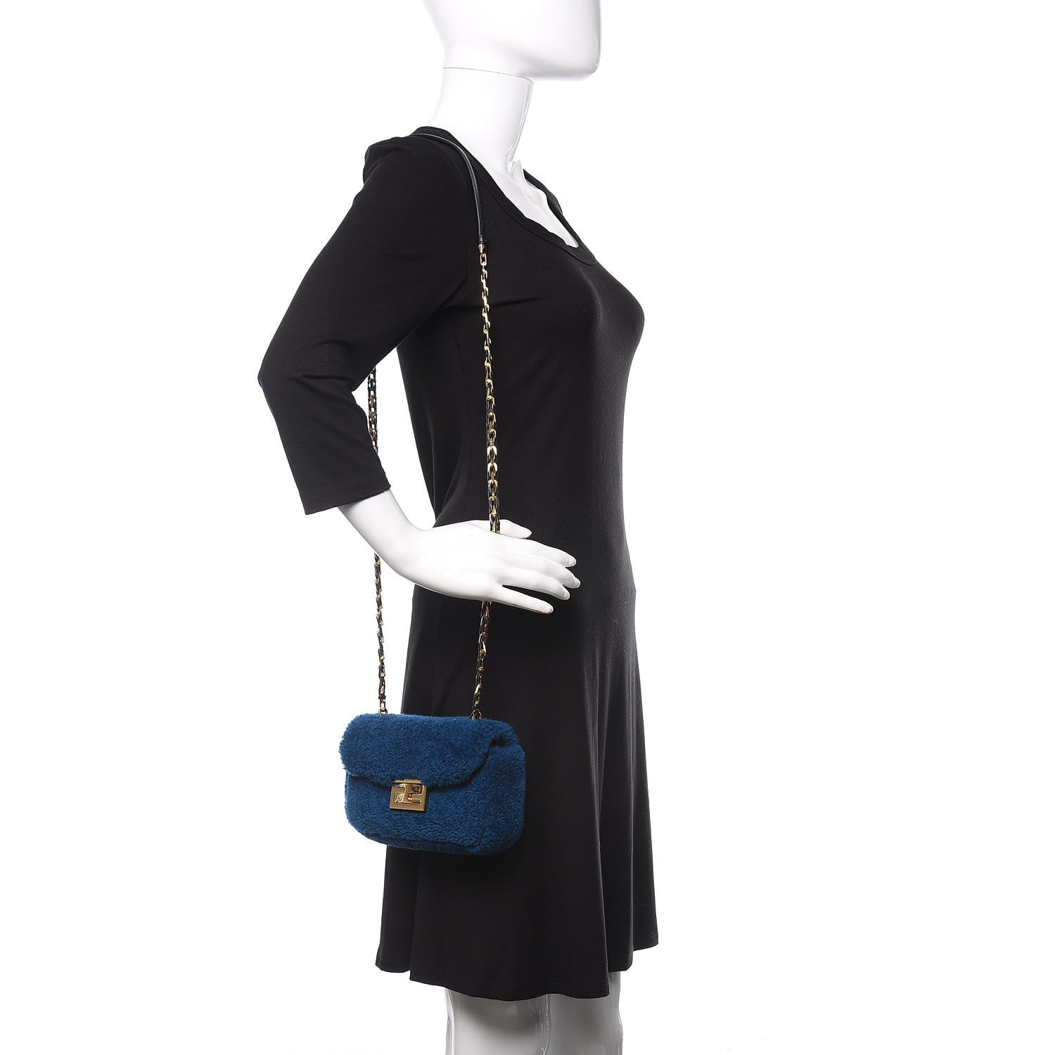 Fendi Shearling Nappa Mini Be Baguette Shoulder Bag Blue Black 2 of 11