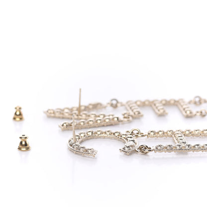 Chanel Crystal Cha-Nel Logo Drop Earrings Gold 3 of 5