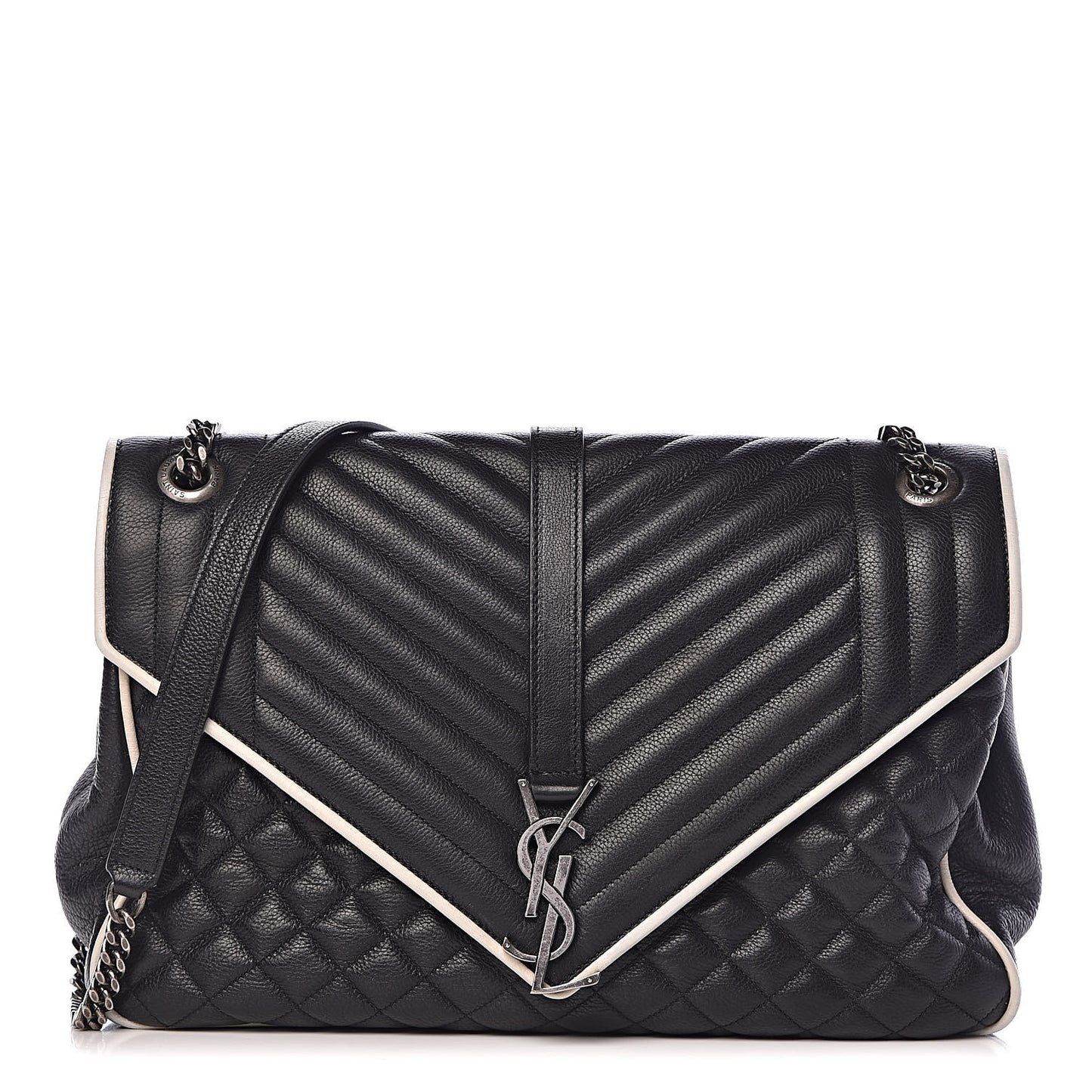Calfskin Mixed Matelasse Triquilt Large Monogram Envelope Satchel Black White
