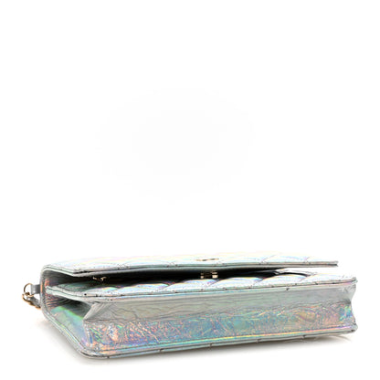 Chanel Iridescent Goatskin Quilted Wallet On Chain WOC Silver 4 of 12