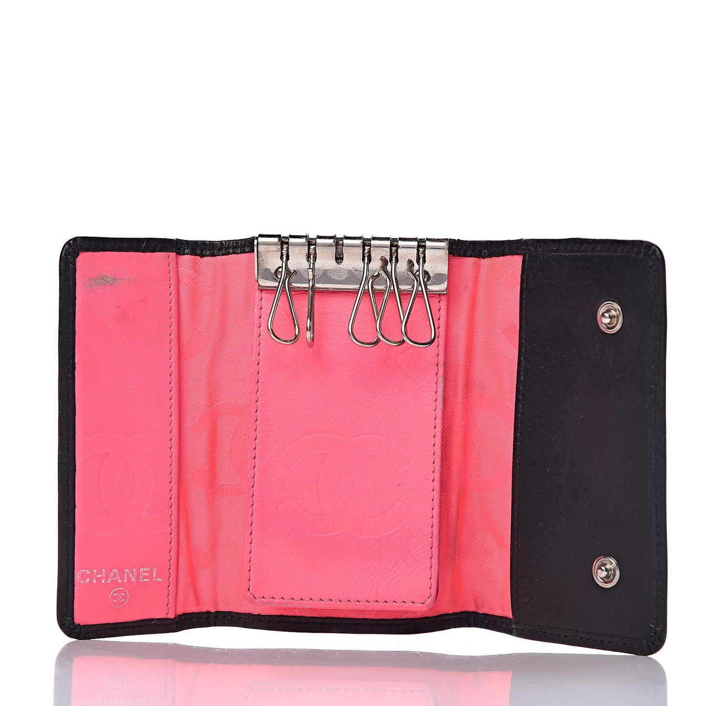 Calfskin Quilted Cambon 6 Key Holder Black