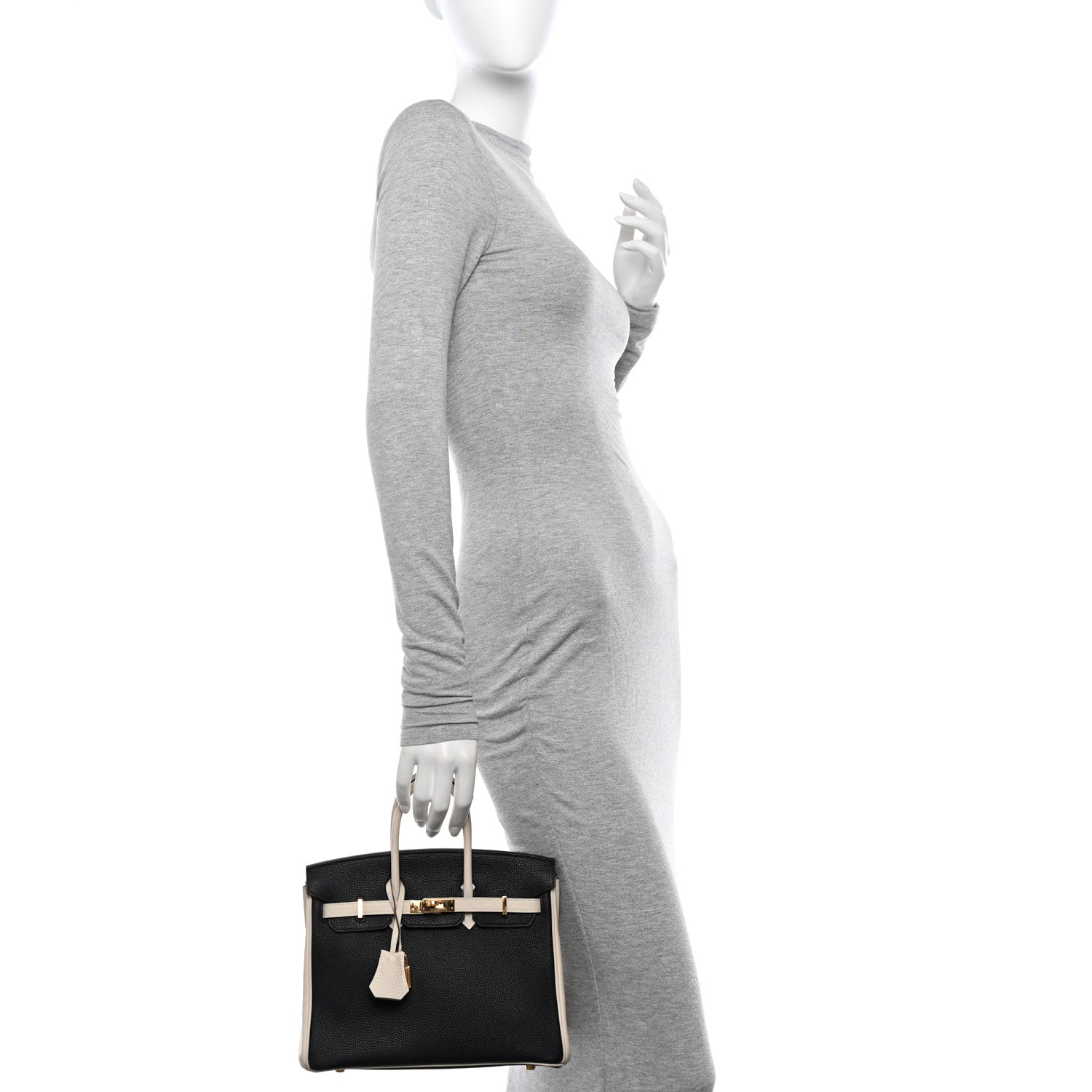 Hermes Togo Horseshoe Birkin 25 Black Craie 2 of 14