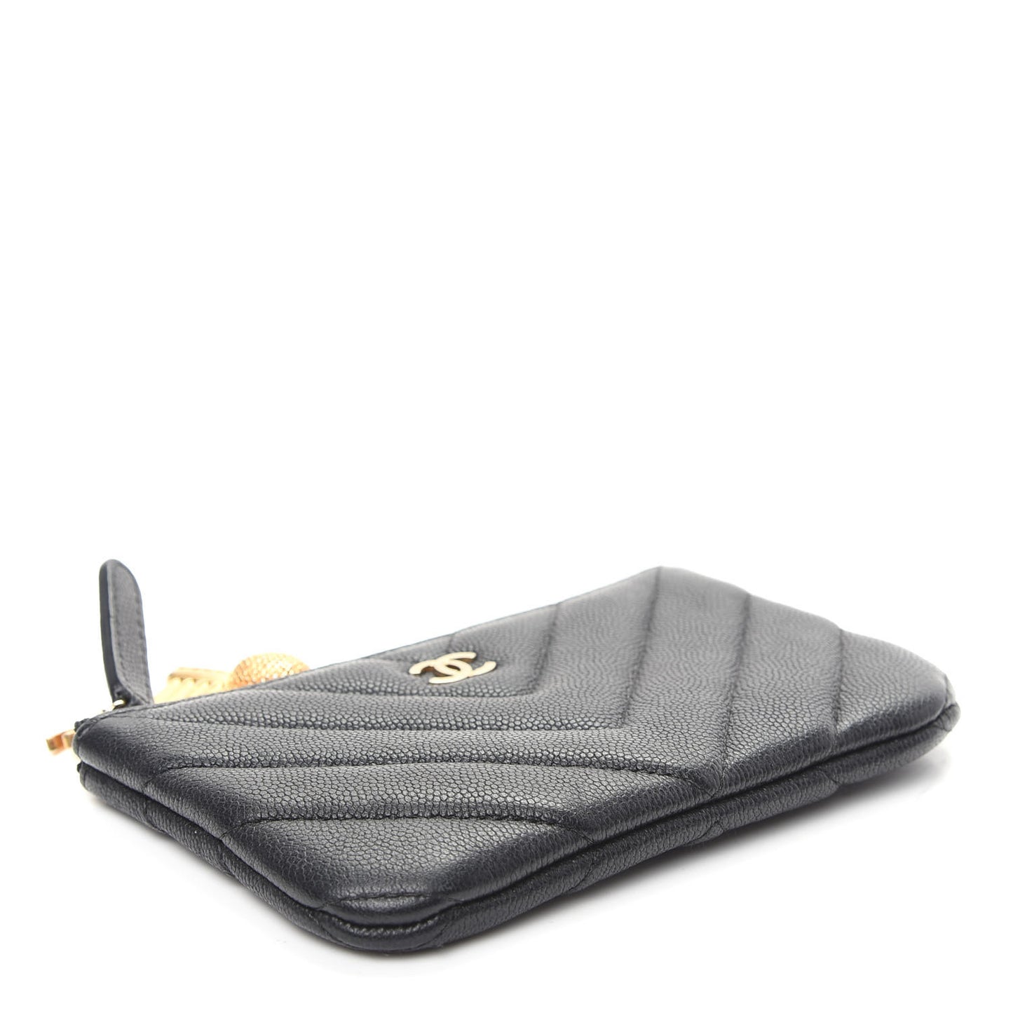 Caviar Chevron Quilted Small Ancient Greek Charms Cosmetic Case Black
