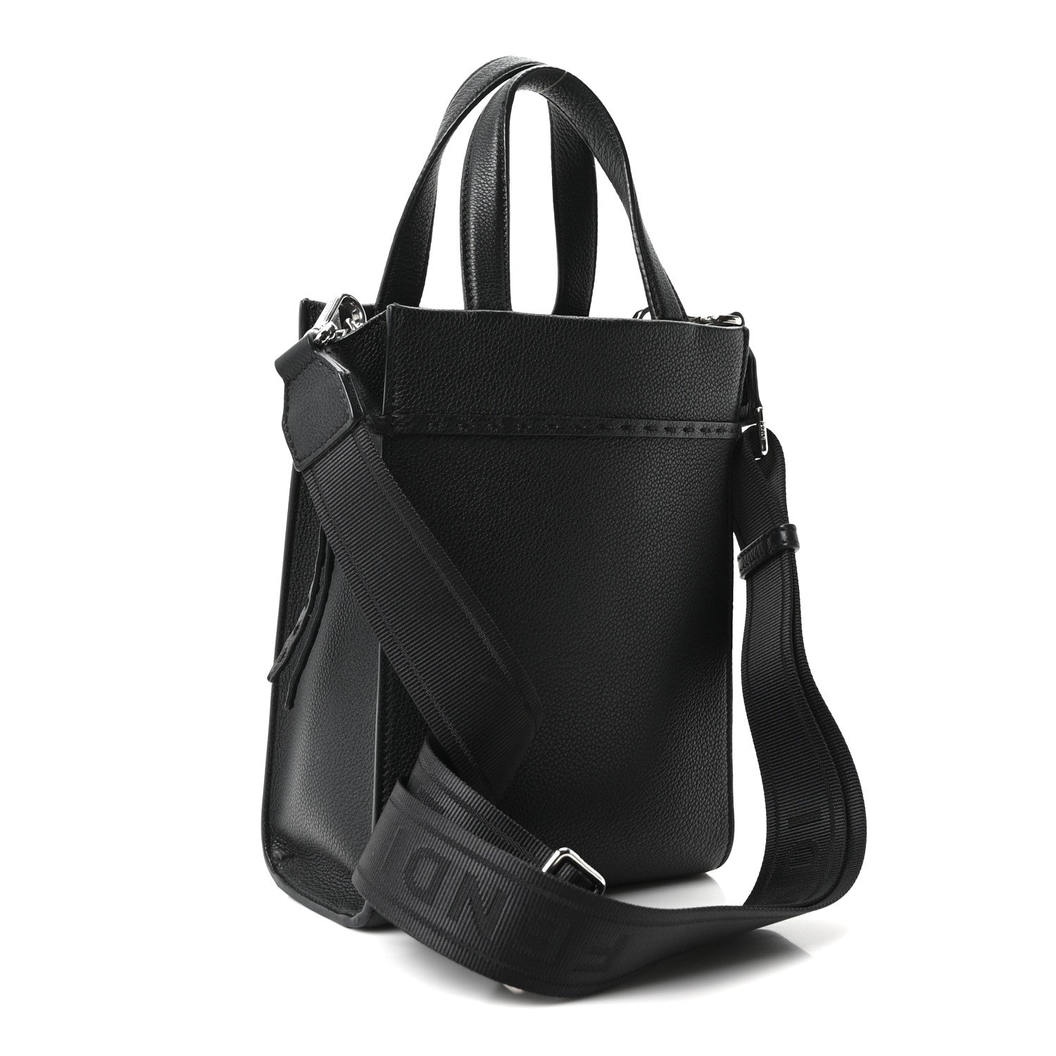 Fendi Vitello Cher Logo Embossed Mini Go To Shopper Tote Black 3 of 9