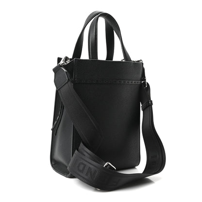 Fendi Vitello Cher Logo Embossed Mini Go To Shopper Tote Black 3 of 9