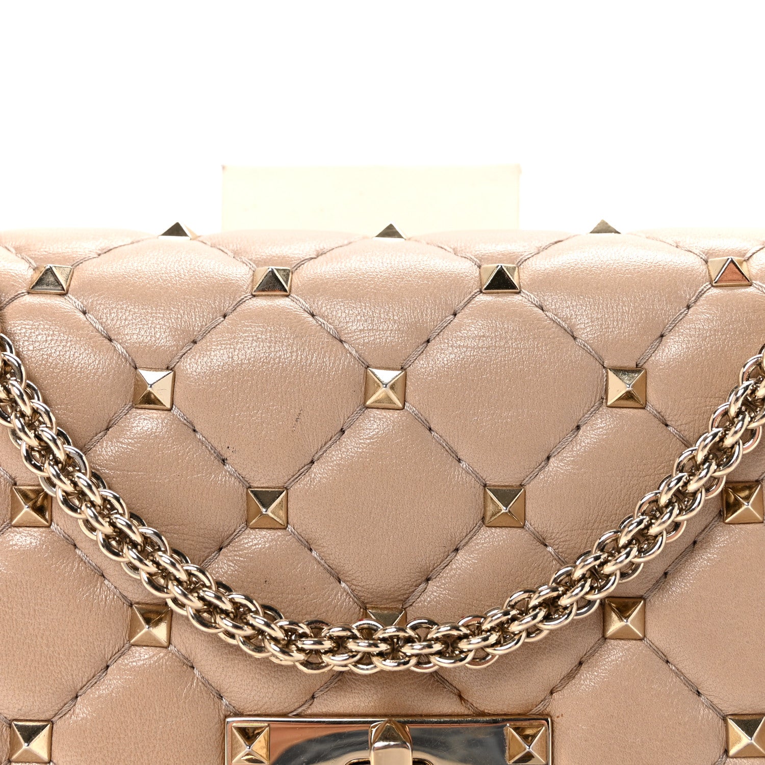 Valentino Garavani Lambskin Rockstud Spike Wallet on Chain Poudre 7 of 9