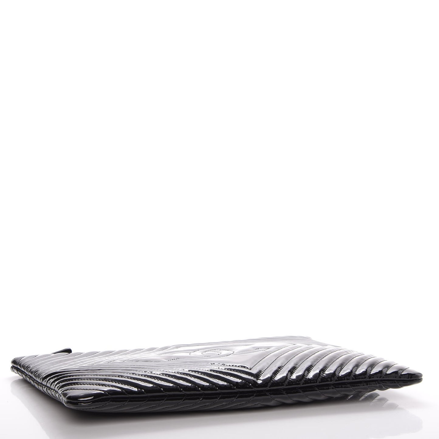 Patent Chevron Quilted CC Large Zip Clutch Black