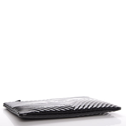 Chanel Patent Chevron Quilted CC Large Zip Clutch Black 4 of 7