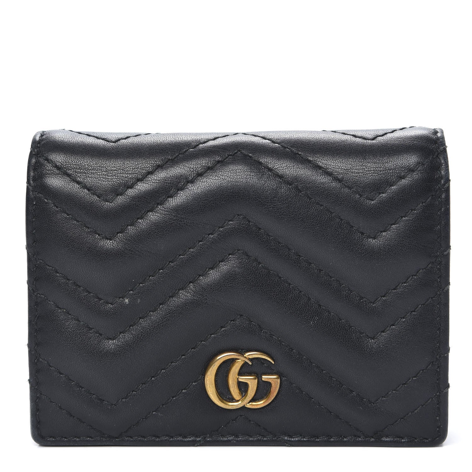Gucci Calfskin Matelasse GG Marmont Card Case Wallet Black 1 of 13