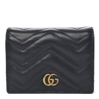 Gucci Calfskin Matelasse GG Marmont Card Case Wallet Black 1 of 13