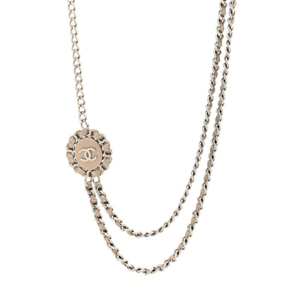 Chanel Metallic Lambskin CC Long Chain Necklace Gold Silver 1 of 5