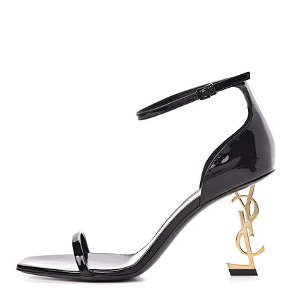 Saint Laurent Patent Calfskin Opyum Sandals 39.5 Black Gold 1 of 9