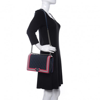 Chanel Canvas Quilted Medium Fluo Boy Flap Dark Navy Fuchsia Grey 2 of 10